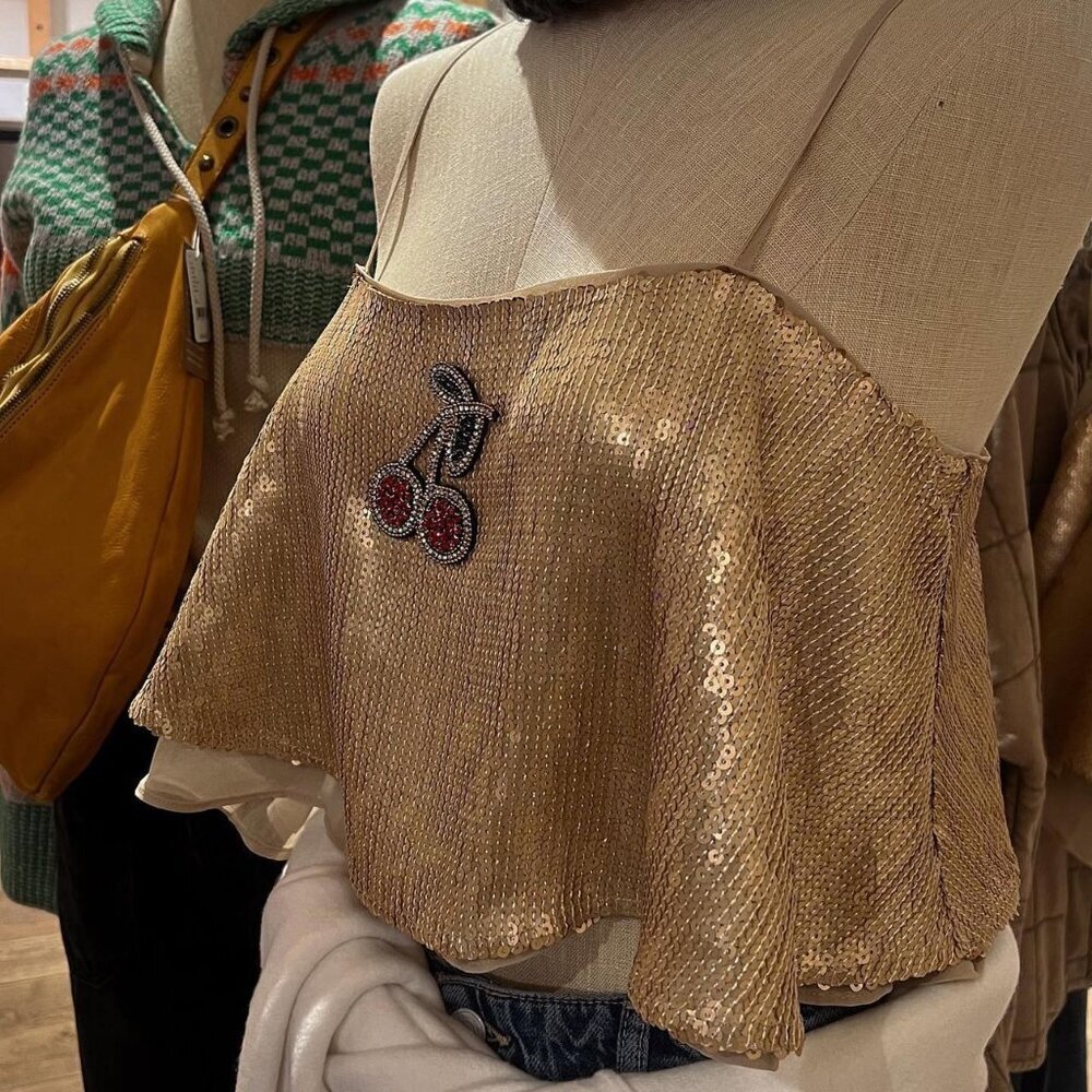 Free People Gold Sequin Cherry Crop Top